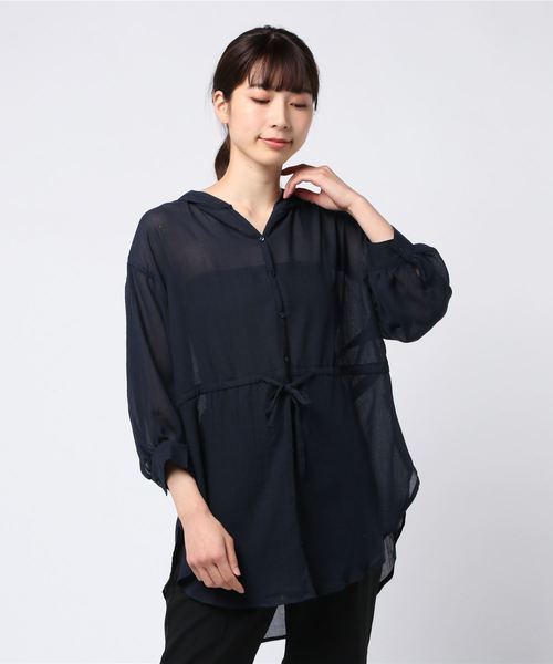 rps(アールピーエス)の「エステルガーゼフード付きブラウス(シャツ/ブラウス・レディース・ベージュ/ネイビー/オフホワイト・M)」の14枚目の写真