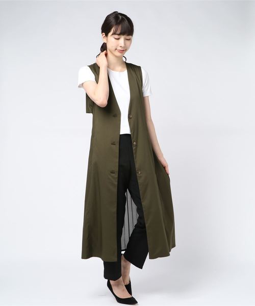 INTERPLANET（インタープラネット）の「ＢＡＣＫ異素材切替ロングジレ（ベスト・レディース・ブラック/カーキ/キャメル・FREE）」の7枚目の写真
