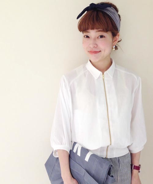 Kastane（カスタネ）の「【Kastane】襟付き楊柳シャツブルゾン（シャツ/ブラウス・レディース・ブルー/オフホワイト/ブラック/チャコールグレー・FREE）」の18枚目の写真