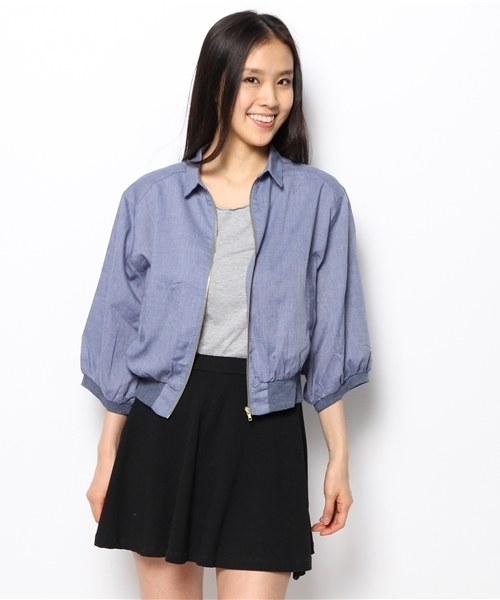 Kastane（カスタネ）の「【Kastane】襟付き楊柳シャツブルゾン（シャツ/ブラウス・レディース・ブルー/オフホワイト/ブラック/チャコールグレー・FREE）」の7枚目の写真