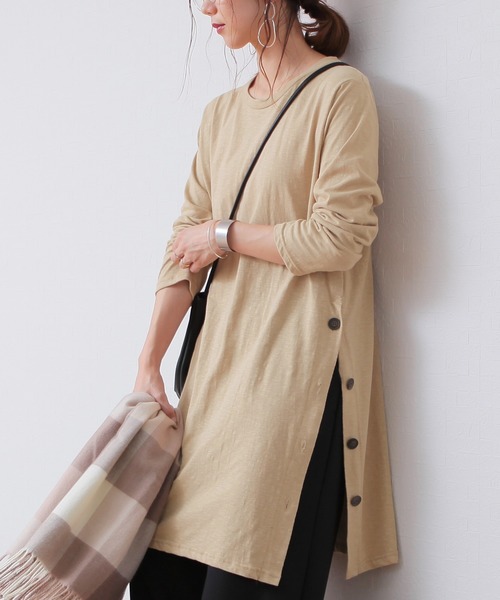reca（レカ）の「サイドボタンワンピース（ワンピース・レディース・ブラック/ダークグレー/ベージュ/オフホワイト・FREE）」の4枚目の写真