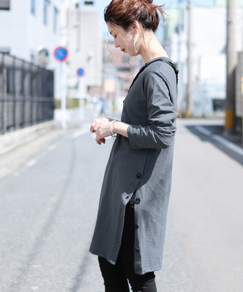 reca（レカ）の「サイドボタンワンピース（ワンピース・レディース・ブラック/ダークグレー/ベージュ/オフホワイト・FREE）」の3枚目の写真