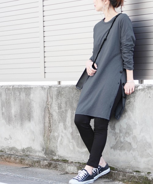 reca（レカ）の「サイドボタンワンピース（ワンピース・レディース・ブラック/ダークグレー/ベージュ/オフホワイト・FREE）」の6枚目の写真