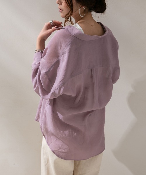 rectangle(レクタングル)の「オーバーサイズシアーシャツ(シャツ/ブラウス・レディース・ブラック/ベージュ/ブルー/ラベンダー/アイボリー/モカ/ミント/オレンジ/カーキ/オリーブ/パープル・FREE)」の10枚目の写真