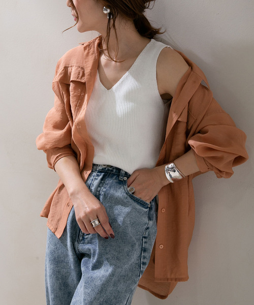 rectangle(レクタングル)の「オーバーサイズシアーシャツ(シャツ/ブラウス・レディース・ブラック/ベージュ/ブルー/ラベンダー/アイボリー/モカ/ミント/オレンジ/カーキ/オリーブ/パープル・FREE)」の11枚目の写真