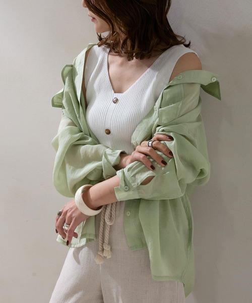 rectangle(レクタングル)の「オーバーサイズシアーシャツ(シャツ/ブラウス・レディース・ブラック/ベージュ/ブルー/ラベンダー/アイボリー/モカ/ミント/オレンジ/カーキ/オリーブ/パープル・FREE)」の7枚目の写真