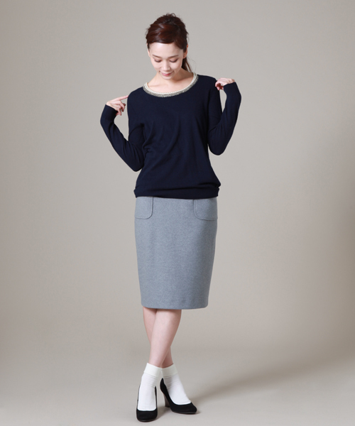 Tiara ティアラ 2WAYパールボタンニット グレー 灰色 フォックス Tiara