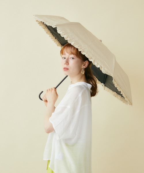 because PUヒートカット晴雨兼用折りたたみフリル日傘（遮光率