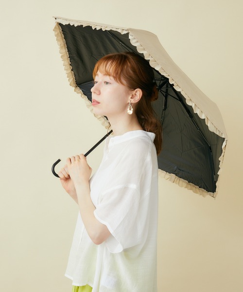 セール】because PUヒートカット晴雨兼用折りたたみフリル日傘