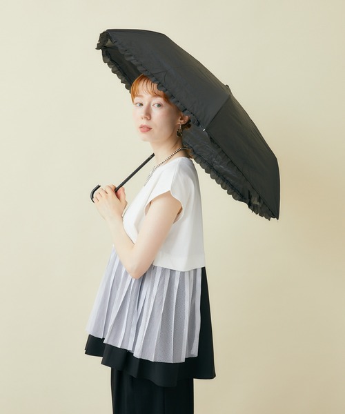 because PUヒートカット晴雨兼用折りたたみフリル日傘（遮光率