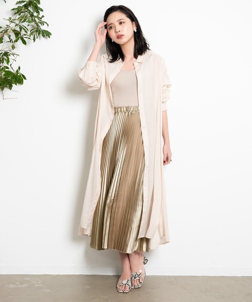 Aunt Marie's(アントマリーズ)の「AUNT MARIE’S サテンプリーツロングスカート(スカート・レディース・ブラック/ベージュ/ブルー/ナチュラル・FREE)」の6枚目の写真