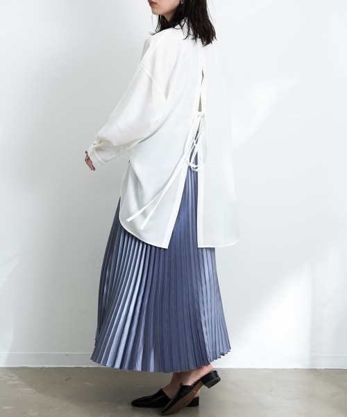 Aunt Marie's(アントマリーズ)の「AUNT MARIE’S サテンプリーツロングスカート(スカート・レディース・ブラック/ベージュ/ブルー/ナチュラル・FREE)」の18枚目の写真