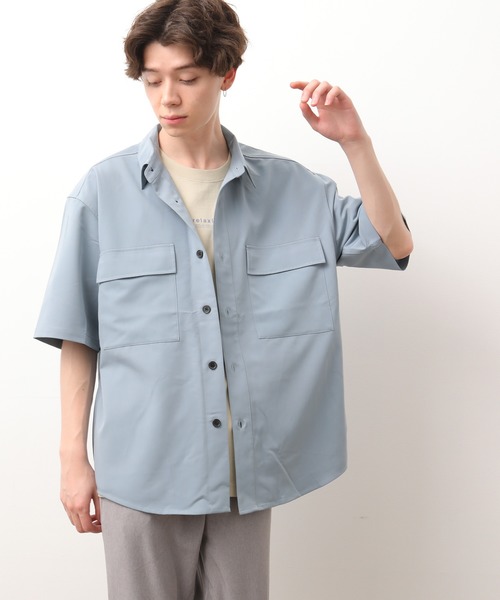 JUNRED(ジュンレッド)の「ワイドプラケットショートスリーブシャツ(シャツ/ブラウス・メンズ・ホワイト/チャコールグレー/サックスブルー・S/M/L)」の10枚目の写真