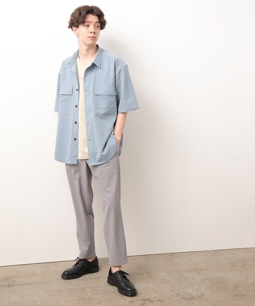 JUNRED(ジュンレッド)の「ワイドプラケットショートスリーブシャツ(シャツ/ブラウス・メンズ・ホワイト/チャコールグレー/サックスブルー・S/M/L)」の8枚目の写真