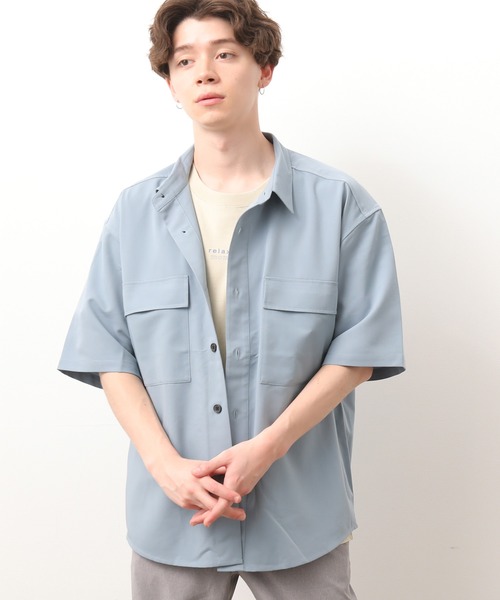 JUNRED(ジュンレッド)の「ワイドプラケットショートスリーブシャツ(シャツ/ブラウス・メンズ・ホワイト/チャコールグレー/サックスブルー・S/M/L)」の6枚目の写真