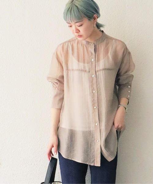 notch.(ノッチ)の「バンドカラーシアーシャツ(シャツ/ブラウス・レディース・ベージュ/ライラック/ライトベージュ・M)」の2枚目の写真