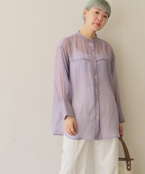 notch.(ノッチ)の「バンドカラーシアーシャツ(シャツ/ブラウス・レディース・ベージュ/ライラック/ライトベージュ・M)」の3枚目の写真