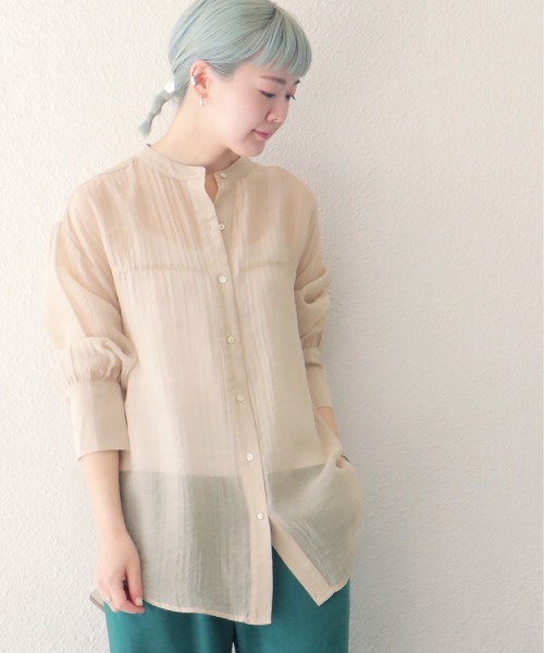 notch.(ノッチ)の「バンドカラーシアーシャツ(シャツ/ブラウス・レディース・ベージュ/ライラック/ライトベージュ・M)」の1枚目の写真