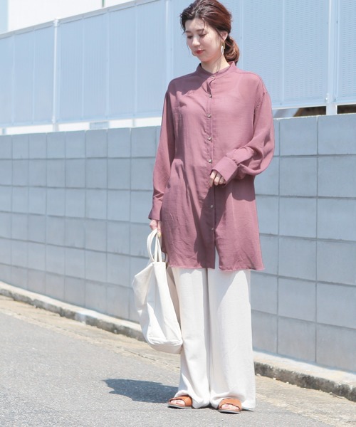 reca（レカ）の「バンドカラーシアーロングシャツ（シャツ/ブラウス・レディース・ブラック/オフホワイト/ピンク・M）」の3枚目の写真