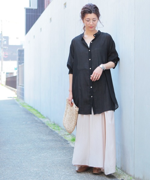 reca（レカ）の「バンドカラーシアーロングシャツ（シャツ/ブラウス・レディース・ブラック/オフホワイト/ピンク・M）」の13枚目の写真