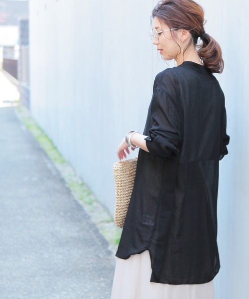 reca（レカ）の「バンドカラーシアーロングシャツ（シャツ/ブラウス・レディース・ブラック/オフホワイト/ピンク・M）」の20枚目の写真