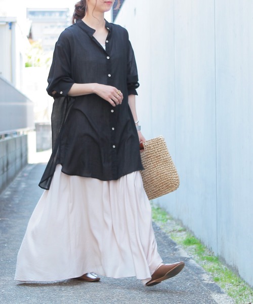 reca（レカ）の「バンドカラーシアーロングシャツ（シャツ/ブラウス・レディース・ブラック/オフホワイト/ピンク・M）」の17枚目の写真