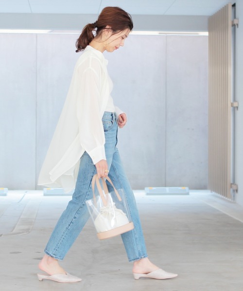 reca（レカ）の「バンドカラーシアーロングシャツ（シャツ/ブラウス・レディース・ブラック/オフホワイト/ピンク・M）」の7枚目の写真