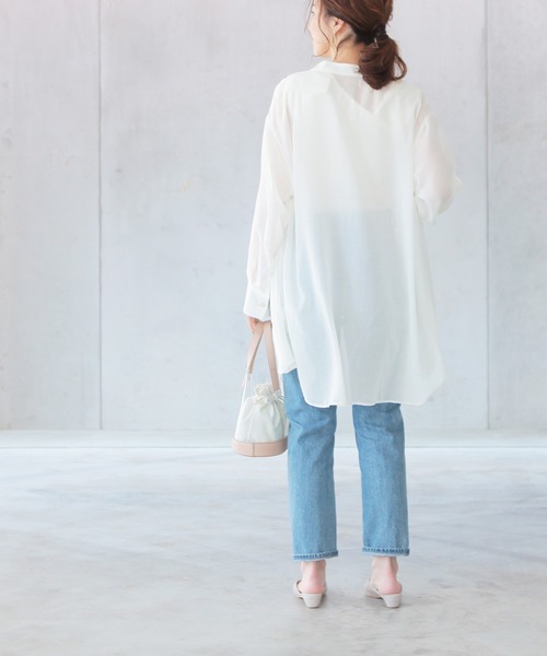 reca（レカ）の「バンドカラーシアーロングシャツ（シャツ/ブラウス・レディース・ブラック/オフホワイト/ピンク・M）」の14枚目の写真