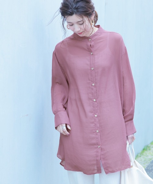 reca（レカ）の「バンドカラーシアーロングシャツ（シャツ/ブラウス・レディース・ブラック/オフホワイト/ピンク・M）」の5枚目の写真