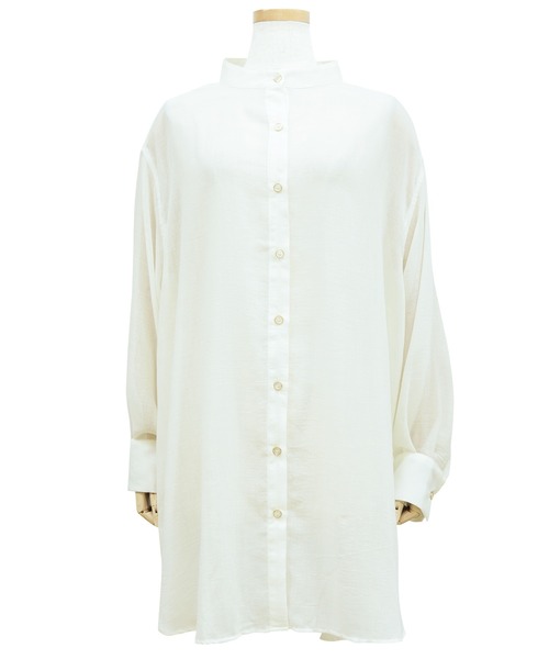 reca（レカ）の「バンドカラーシアーロングシャツ（シャツ/ブラウス・レディース・ブラック/オフホワイト/ピンク・M）」の8枚目の写真