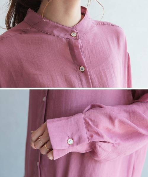 reca（レカ）の「バンドカラーシアーロングシャツ（シャツ/ブラウス・レディース・ブラック/オフホワイト/ピンク・M）」の6枚目の写真