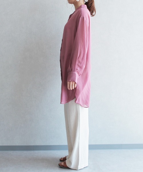reca（レカ）の「バンドカラーシアーロングシャツ（シャツ/ブラウス・レディース・ブラック/オフホワイト/ピンク・M）」の16枚目の写真