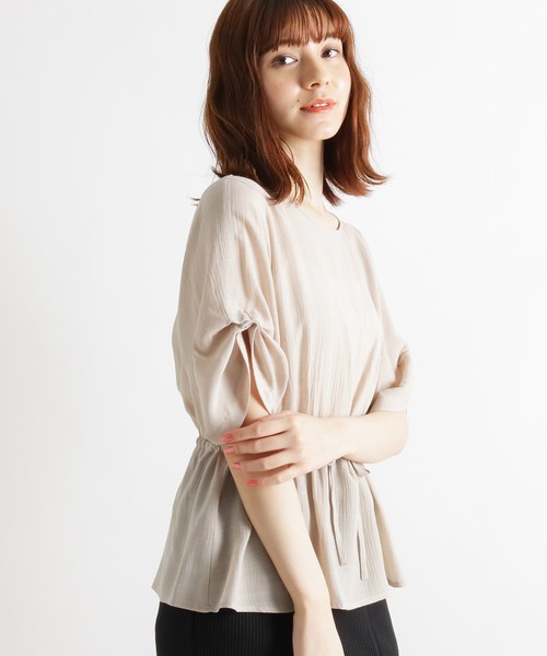 grove（グローブ）の「【S-LL】UVスラブウエストドロストブラウス（シャツ/ブラウス・レディース・グリーン/アイボリー系2/キャメル/ライトベージュ/ブルー系2・01/02/03/04）」の2枚目の写真