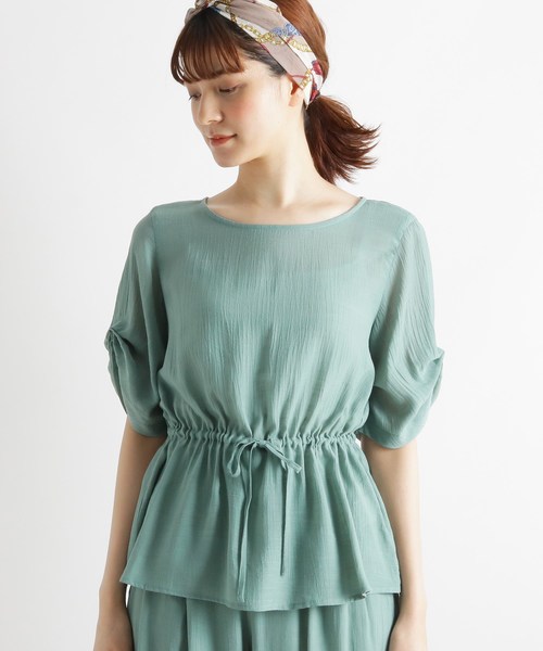 grove（グローブ）の「【S-LL】UVスラブウエストドロストブラウス（シャツ/ブラウス・レディース・グリーン/アイボリー系2/キャメル/ライトベージュ/ブルー系2・01/02/03/04）」の6枚目の写真