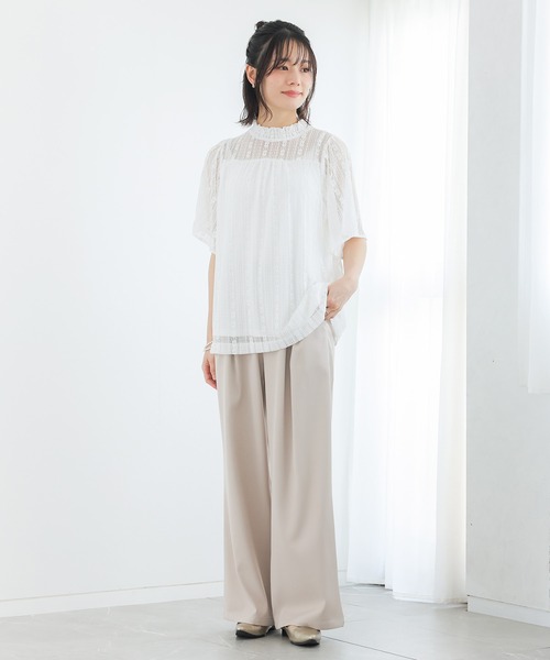 osharewalker（オシャレウォーカー）の「『スタンドネック総レース半袖ブラウス』（シャツ/ブラウス・レディース・オフホワイト/ブラック・2/1）」の7枚目の写真