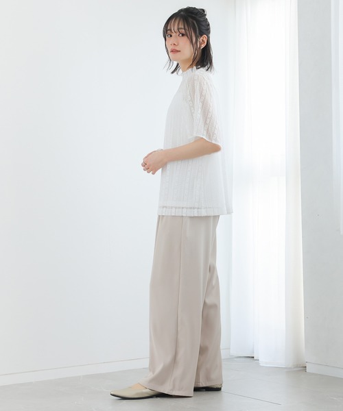 osharewalker（オシャレウォーカー）の「『スタンドネック総レース半袖ブラウス』（シャツ/ブラウス・レディース・オフホワイト/ブラック・2/1）」の9枚目の写真