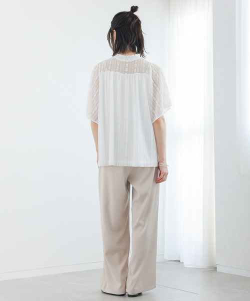 osharewalker（オシャレウォーカー）の「『スタンドネック総レース半袖ブラウス』（シャツ/ブラウス・レディース・オフホワイト/ブラック・2/1）」の10枚目の写真