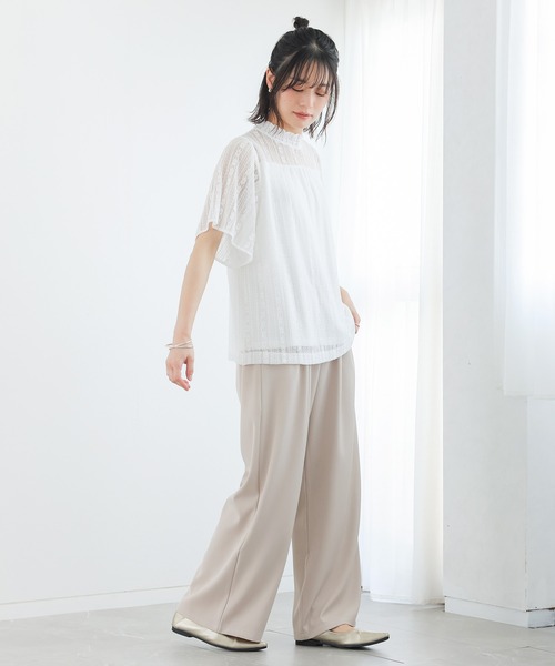 osharewalker（オシャレウォーカー）の「『スタンドネック総レース半袖ブラウス』（シャツ/ブラウス・レディース・オフホワイト/ブラック・2/1）」の8枚目の写真