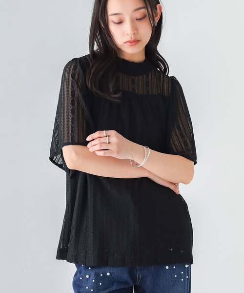 osharewalker（オシャレウォーカー）の「『スタンドネック総レース半袖ブラウス』（シャツ/ブラウス・レディース・オフホワイト/ブラック・2/1）」の17枚目の写真