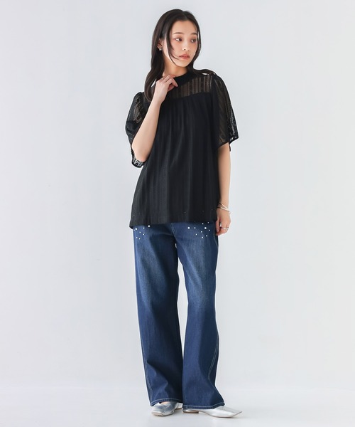 osharewalker（オシャレウォーカー）の「『スタンドネック総レース半袖ブラウス』（シャツ/ブラウス・レディース・オフホワイト/ブラック・2/1）」の19枚目の写真