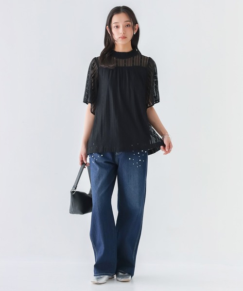 osharewalker（オシャレウォーカー）の「『スタンドネック総レース半袖ブラウス』（シャツ/ブラウス・レディース・オフホワイト/ブラック・2/1）」の20枚目の写真