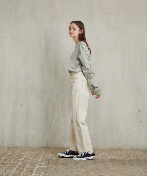 flaner（フラネ）の「ルーズボーダーロンTee（Tシャツ/カットソー・レディース・カーキ/ベージュ/ブラウン/ブラック/グリーン・FREE）」の16枚目の写真