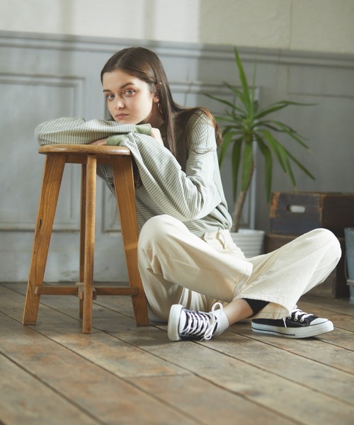 flaner（フラネ）の「ルーズボーダーロンTee（Tシャツ/カットソー・レディース・カーキ/ベージュ/ブラウン/ブラック/グリーン・FREE）」の21枚目の写真