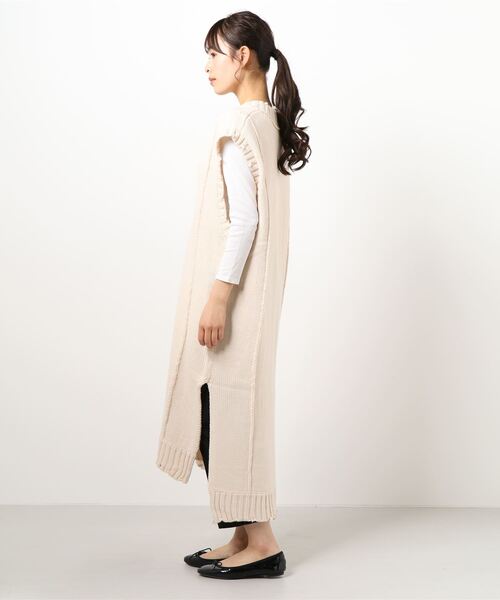 セール】ダメージ加工Vネックロングニットベスト（ベスト）｜KOBE