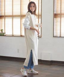 ダメージ加工Vネックロングニットベスト