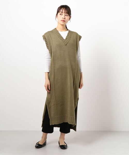 KOBE LETTUCE(コウベレタス)の「ダメージ加工Vネックロングニットベスト(ベスト・レディース・オリーブ/グレイッシュベージュ/アイボリー・FREE)」の12枚目の写真