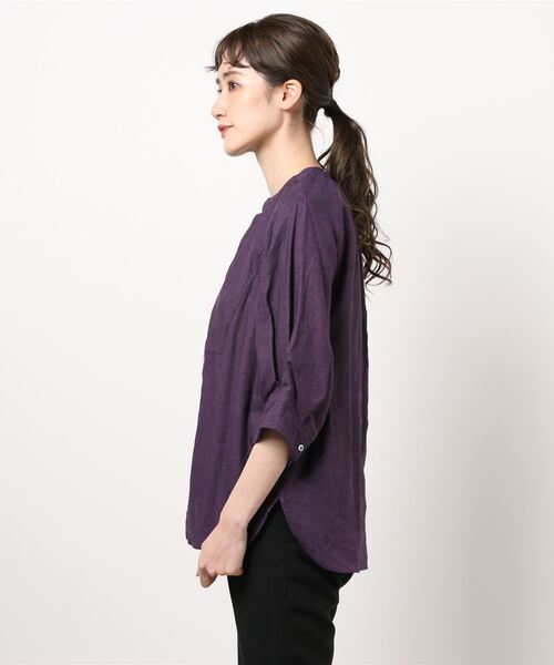 FIL DE FER（フィルデフェール）の「エアタン麻キャンバス スタンドネックブラウス（シャツ/ブラウス・レディース・パープル/グリーン・FREE）」の3枚目の写真