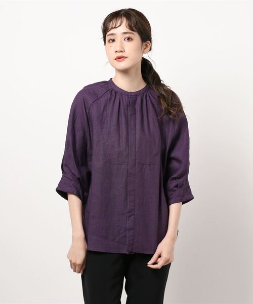 FIL DE FER（フィルデフェール）の「エアタン麻キャンバス スタンドネックブラウス（シャツ/ブラウス・レディース・パープル/グリーン・FREE）」の15枚目の写真