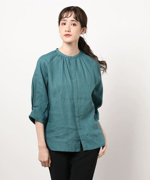 FIL DE FER（フィルデフェール）の「エアタン麻キャンバス スタンドネックブラウス（シャツ/ブラウス・レディース・パープル/グリーン・FREE）」の16枚目の写真