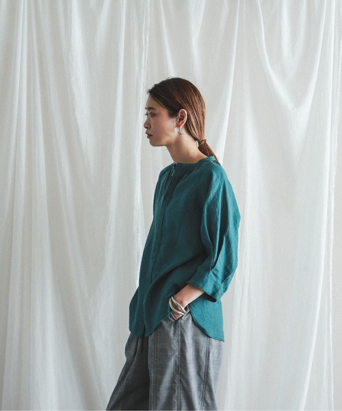 FIL DE FER（フィルデフェール）の「エアタン麻キャンバス スタンドネックブラウス（シャツ/ブラウス・レディース・パープル/グリーン・FREE）」の10枚目の写真